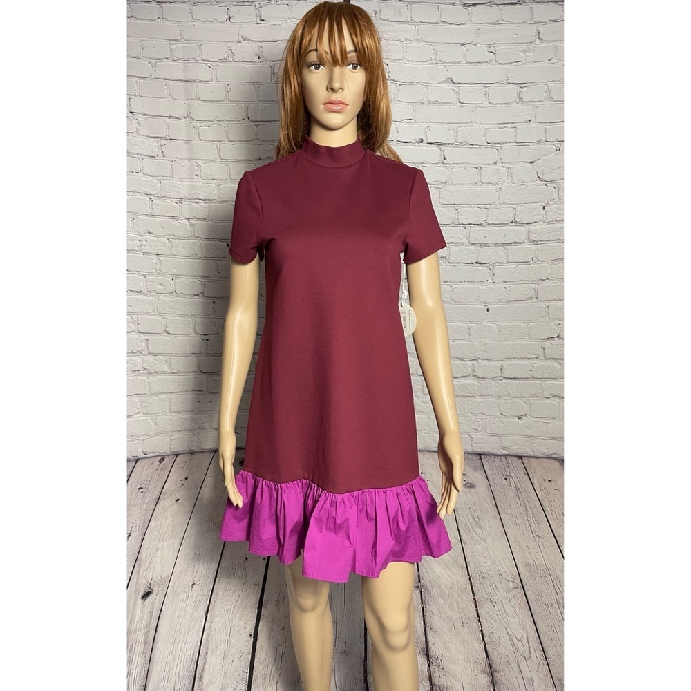 NWT New $235 Staud Diam Colorblock High-Neck Ruffle Dress Size XS - Picture 2 of 15